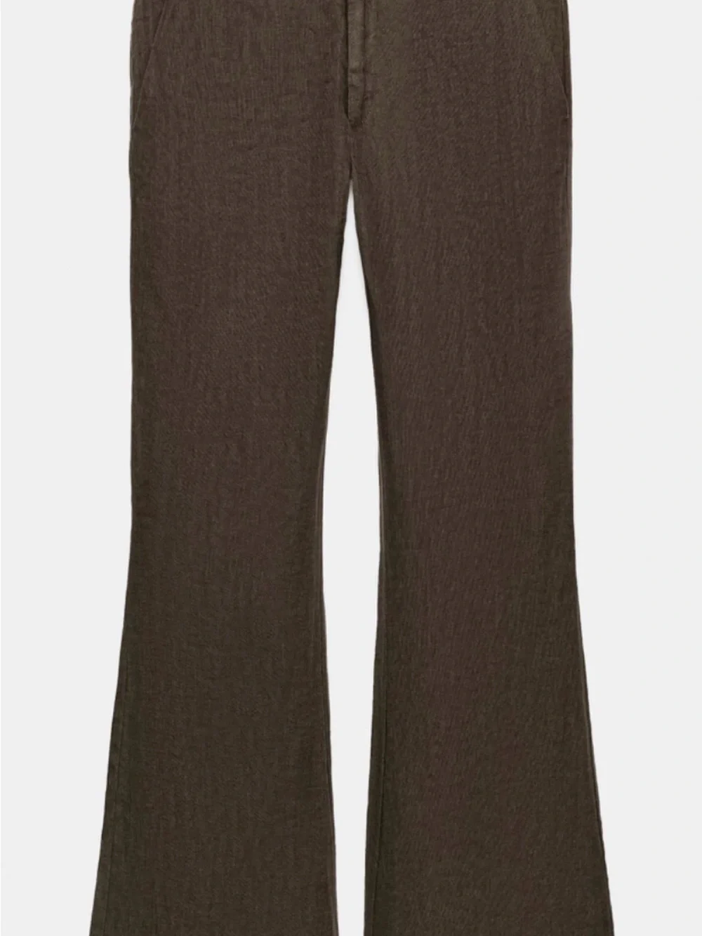 Zara 100% Linen Flare Pants Belt Loops Front Zip Button Brown L